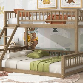 Twin XL over Queen Bunk Bed with Ladder and Guardrails