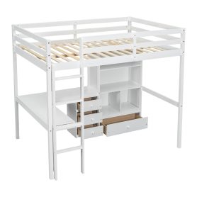 Full Size High Loft Bed with Desk, Storage Shelves and Drawers, Built-in Ladder 45 Full Size High Loft Bed with Desk, Storage Shelves and Drawers, Built-in Ladder