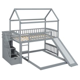 House Shape Twin Over Twin Bunk Bed With Two Drawers, Staircase And Slide 38 House Shape Twin Over Twin Bunk Bed With Two Drawers, Staircase And Slide