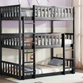 Detachable Twin Size Triple Bunk Bed With Ladders, Guardrails