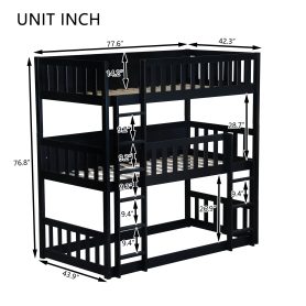 Detachable Twin Size Triple Bunk Bed With Ladders, Guardrails