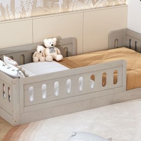 Wood Twin Size Upholstered Platform Bed with Guardrail 28 Wood Twin Size Upholstered Platform Bed with Guardrail