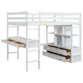 Full Size Loft Bed with Built-in Desk with Two Drawers and Storage Shelves 43 Full Size Loft Bed with Built-in Desk with Two Drawers and Storage Shelves