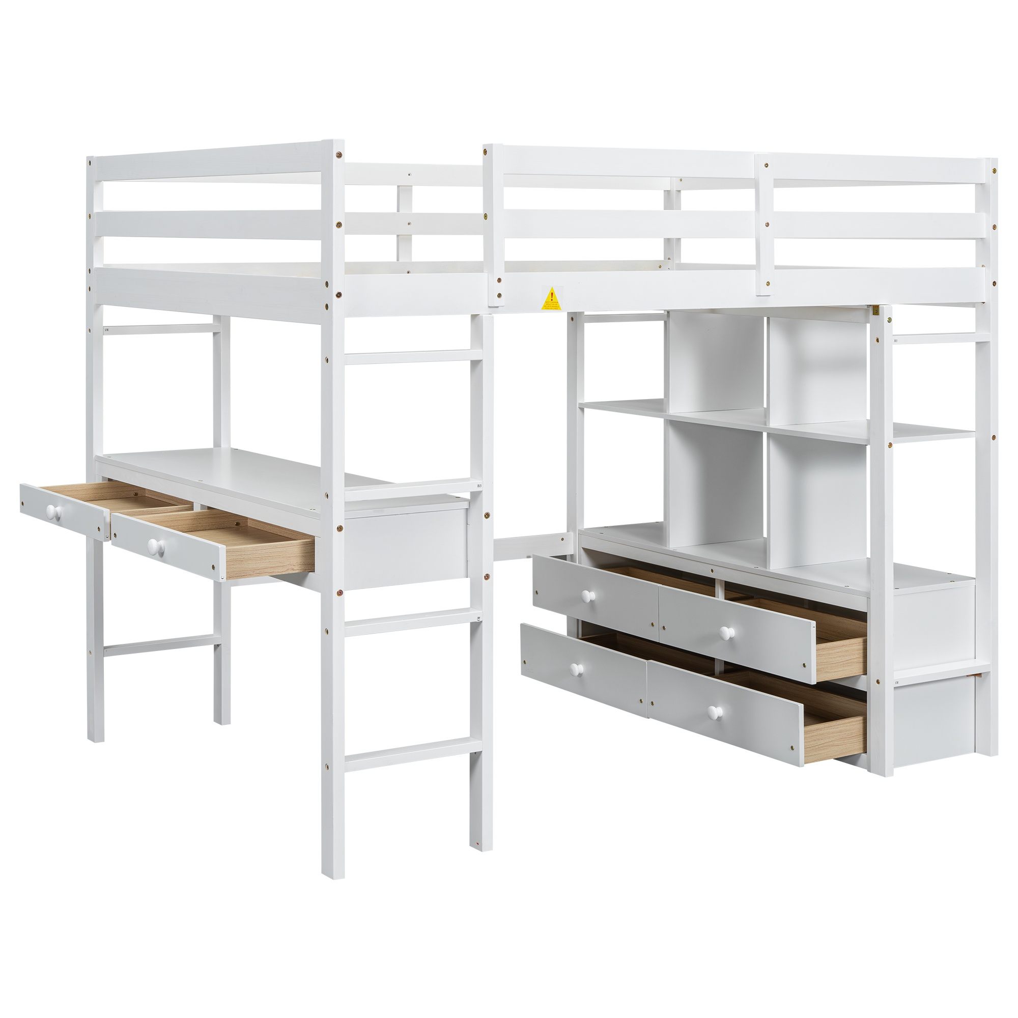 Full Size Loft Bed with Built-in Desk with Two Drawers and Storage Shelves 20 Full Size Loft Bed with Built-in Desk with Two Drawers and Storage Shelves