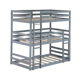 Detachable Triple Rubber Wood Bunk Bed With Two Built-in Ladders, Guardrails 22 Detachable Triple Rubber Wood Bunk Bed With Two Built-in Ladders, Guardrails