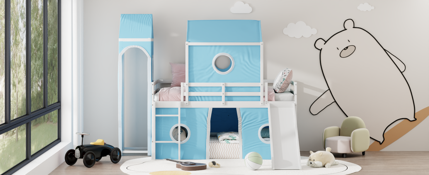 Twin Size Loft Bed with Slide, Tent and Tower 20 Twin Size Loft Bed with Slide, Tent and Tower