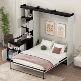 Full Size Murphy Bed with Desk, Storage Shelves and Cabinets