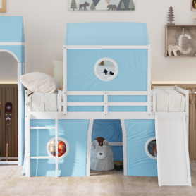 Full Size Loft  Bed With Slide, Tent And Tower