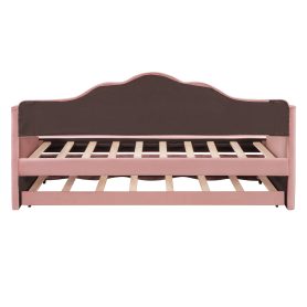 Twin Size Upholstered Daybed with Wave-shaped Trundle