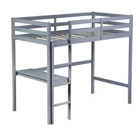 Twin High Loft Bed With Safety Guardrail, Built-in Desk, Ladder