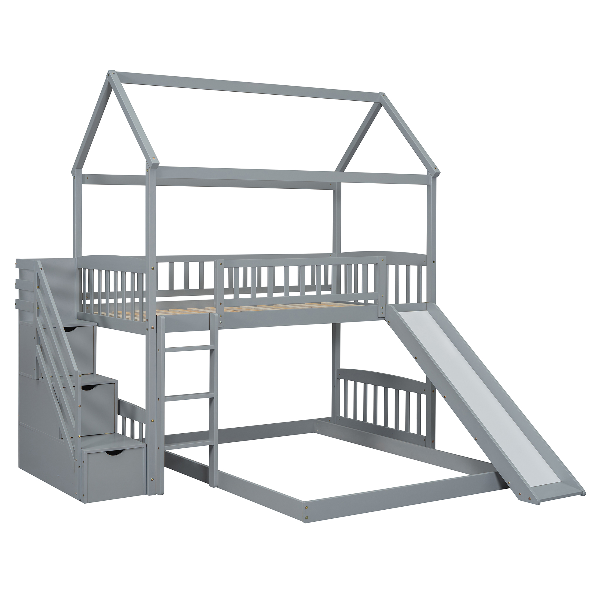 House Shape Twin Over Twin Bunk Bed With Two Drawers, Staircase And Slide 18 House Shape Twin Over Twin Bunk Bed With Two Drawers, Staircase And Slide
