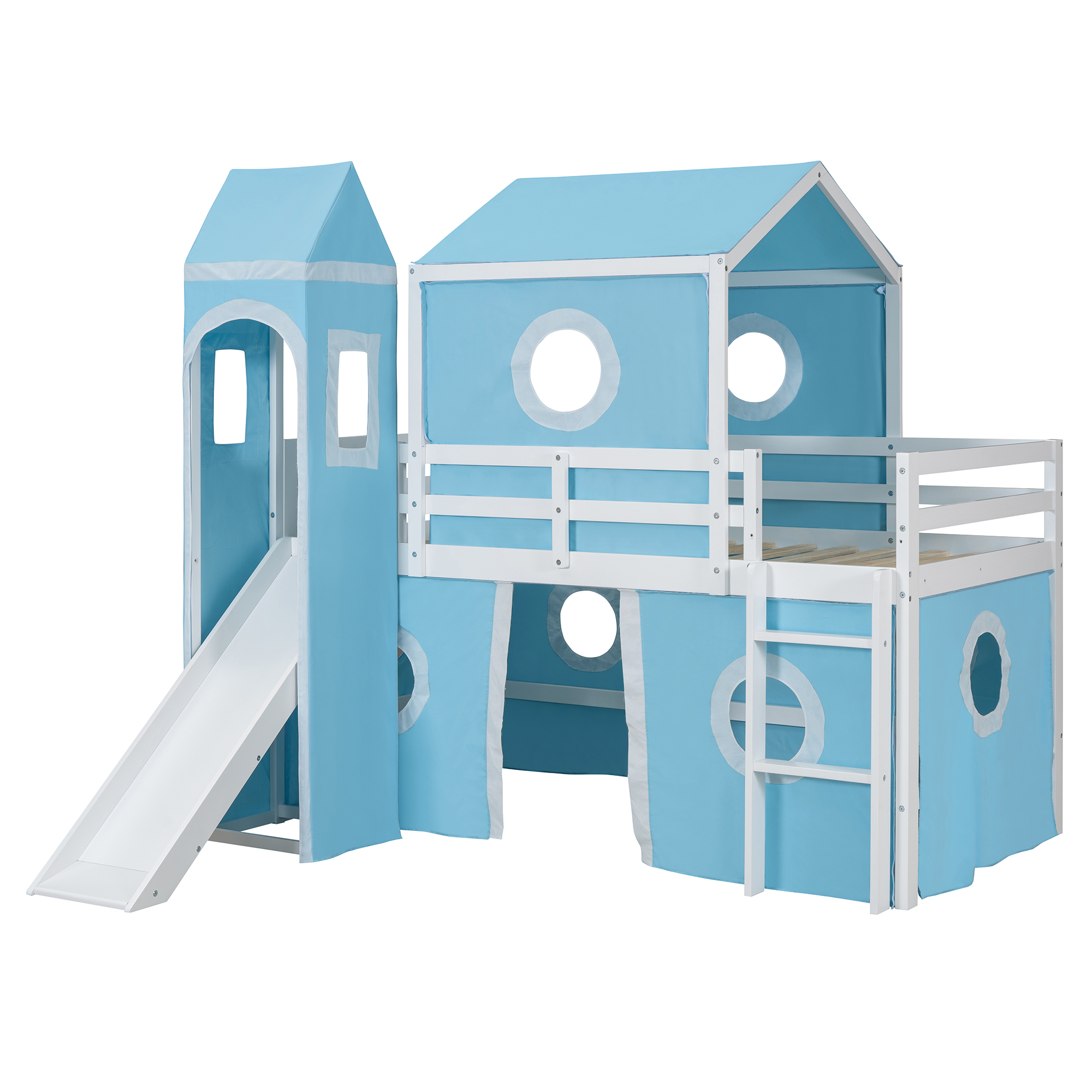 Twin Size Loft Bed with Slide, Tent and Tower 5 Twin Size Loft Bed with Slide, Tent and Tower