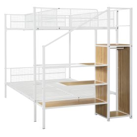 Twin Over Full Metal Bunk Bed with Wire Shelving and Lateral Storage Ladder and Wardrobe 22 Twin Over Full Metal Bunk Bed with Wire Shelving and Lateral Storage Ladder and Wardrobe