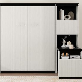 Full Size Murphy Bed with Desk, Storage Shelves and Cabinets