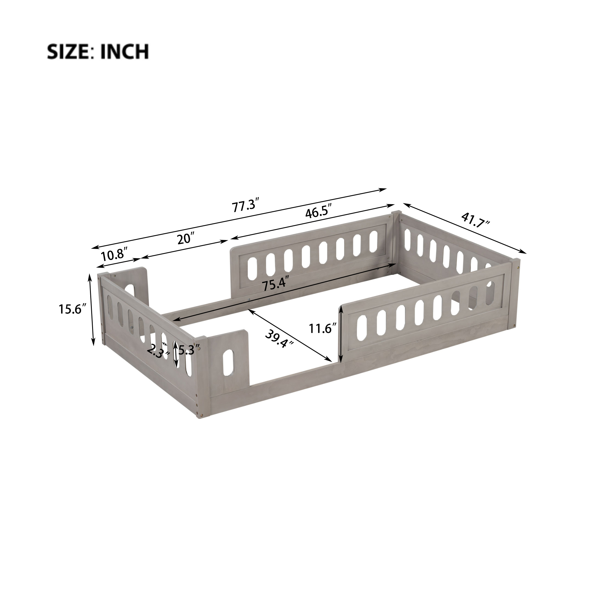 Wood Twin Size Upholstered Platform Bed with Guardrail 6 Wood Twin Size Upholstered Platform Bed with Guardrail