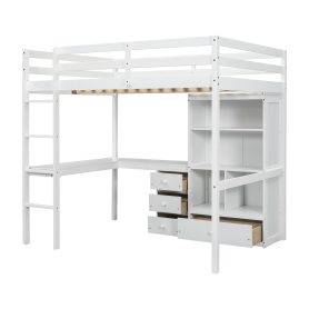 Full Size High Loft Bed with Desk, Storage Shelves and Drawers, Built-in Ladder 41 Full Size High Loft Bed with Desk, Storage Shelves and Drawers, Built-in Ladder