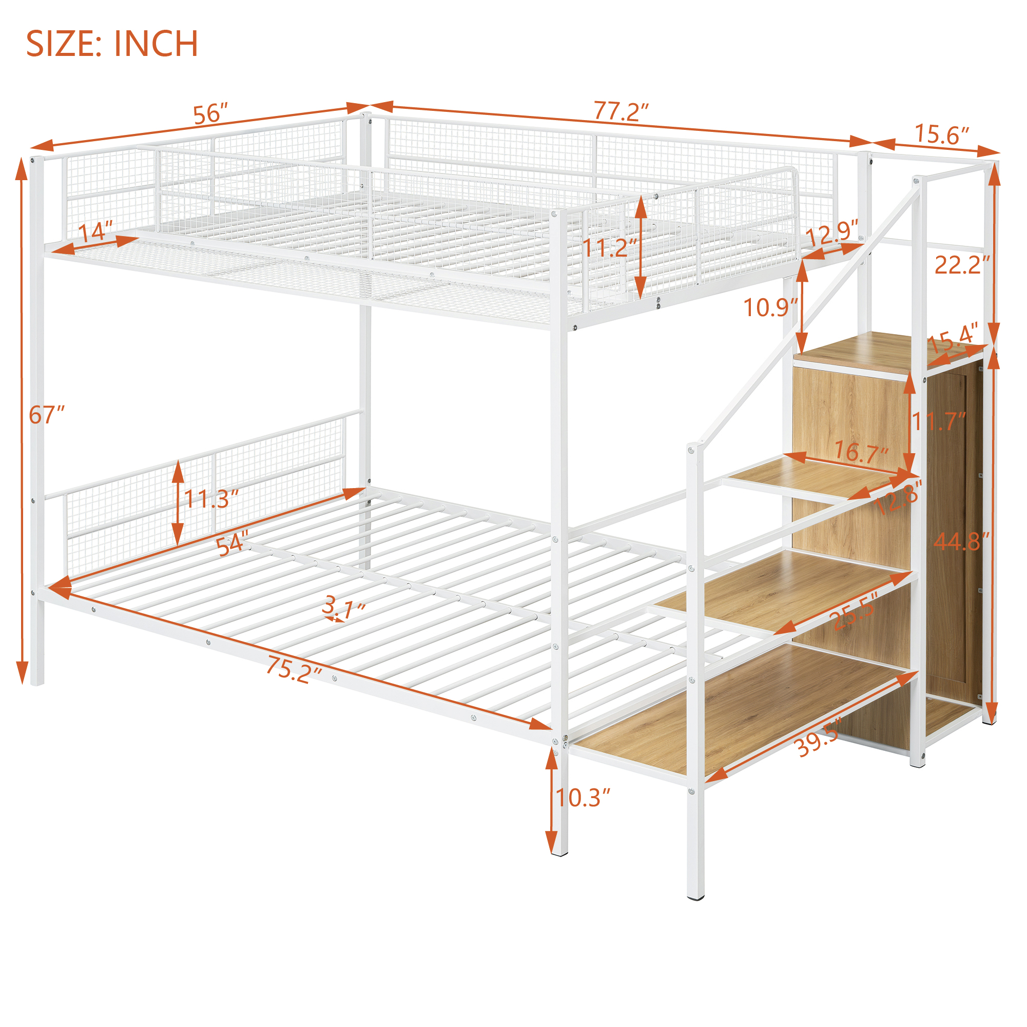 Twin Over Full Metal Bunk Bed with Wire Shelving and Lateral Storage Ladder and Wardrobe 12 Twin Over Full Metal Bunk Bed with Wire Shelving and Lateral Storage Ladder and Wardrobe