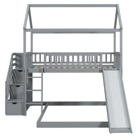 House Shape Twin Over Twin Bunk Bed With Two Drawers, Staircase And Slide 47 House Shape Twin Over Twin Bunk Bed With Two Drawers, Staircase And Slide