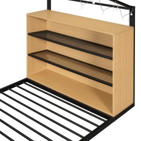 Metal Twin Size House Bed Frame with Shelves and Lights