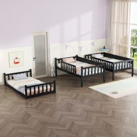 Detachable Twin Size Triple Bunk Bed With Ladders, Guardrails