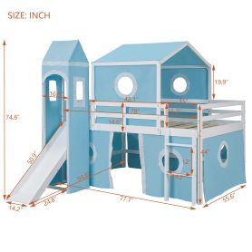 Twin Size Loft Bed with Slide, Tent and Tower