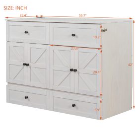 Full Size Murphy Bed with Large Drawers & USB Ports