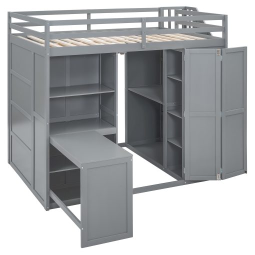 Full Size Bunk Bed With Wardrobe, Desk And Shelves