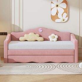 Twin Size Upholstered Daybed with Wave-shaped Trundle
