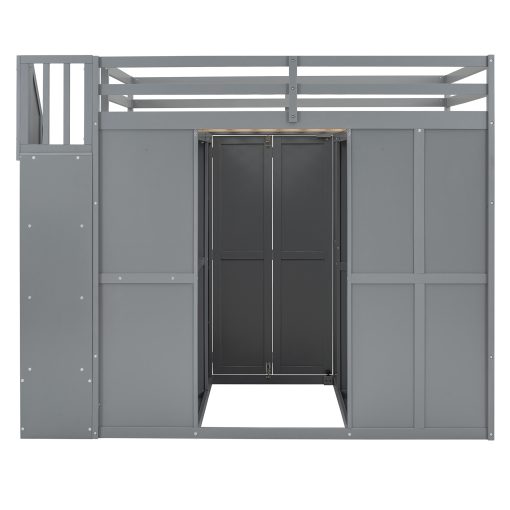 Full Size Bunk Bed With Wardrobe, Desk And Shelves