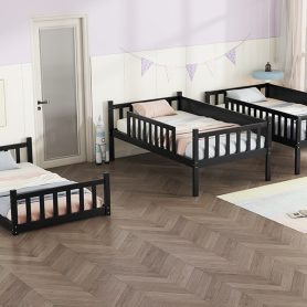 Detachable Twin Size Triple Bunk Bed With Ladders, Guardrails