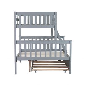 Detachable Twin Over Full Bunk Bed With Trundle, Convertible Ladder And Guardrail