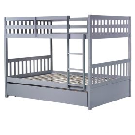 Detachable Full Over Full Rubber Wood Bunk Bed With Trundle, Ladder And Guardrails 16 Detachable Full Over Full Rubber Wood Bunk Bed With Trundle, Ladder And Guardrails