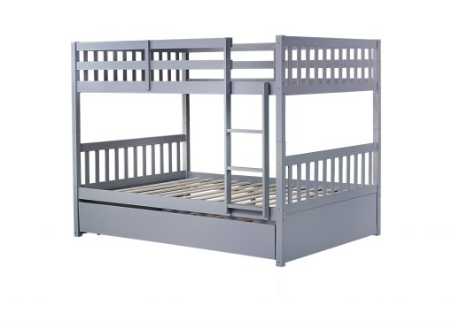 Detachable Full Over Full Rubber Wood Bunk Bed With Trundle, Ladder And Guardrails