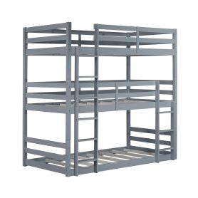 Detachable Triple Rubber Wood Bunk Bed With Two Built-in Ladders, Guardrails 21 Detachable Triple Rubber Wood Bunk Bed With Two Built-in Ladders, Guardrails