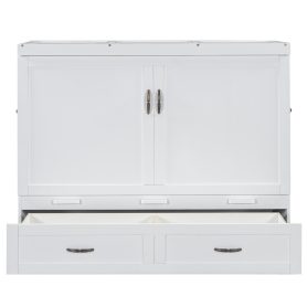 Queen Size Murphy Bed with USB Ports, Large Drawers and Metal Handles