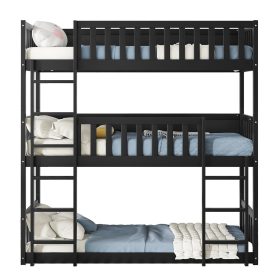 Detachable Twin Size Triple Bunk Bed With Ladders, Guardrails