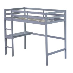 Twin High Loft Bed With Safety Guardrail, Built-in Desk, Ladder