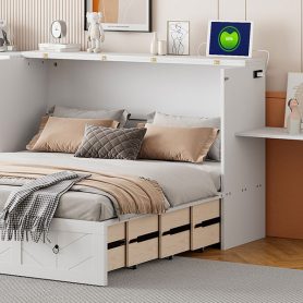 Queen Size Murphy Bed with USB Port, Large Drawer, and Wardrobe/Desk Combo