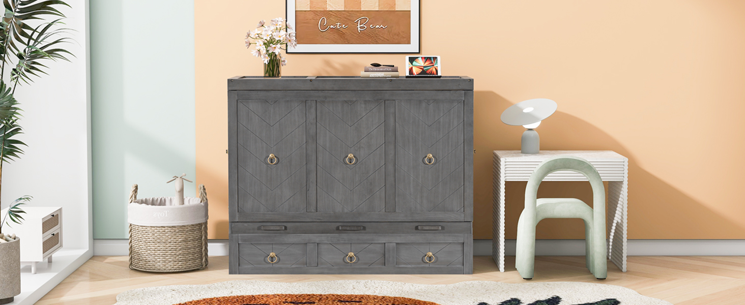 Queen Size Murphy Bed with USB Port and a Large Drawer 24 Queen Size Murphy Bed with USB Port and a Large Drawer