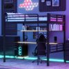 Full Size Metal Loft Bed Frame with Storage Shelf and LED Light