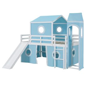 Full Size Loft  Bed With Slide, Tent And Tower
