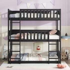 Detachable Twin Size Triple Bunk Bed With Ladders, Guardrails