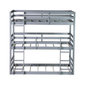 Detachable Triple Rubber Wood Bunk Bed With Two Built-in Ladders, Guardrails 24 Detachable Triple Rubber Wood Bunk Bed With Two Built-in Ladders, Guardrails