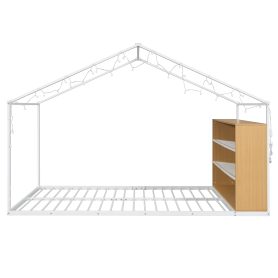 Metal Full Size House Bed Frame with Shelves and Lights