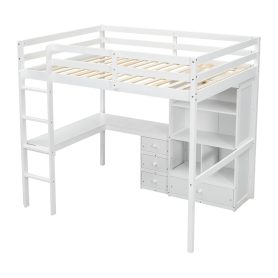 Full Size High Loft Bed with Desk, Storage Shelves and Drawers, Built-in Ladder 40 Full Size High Loft Bed with Desk, Storage Shelves and Drawers, Built-in Ladder
