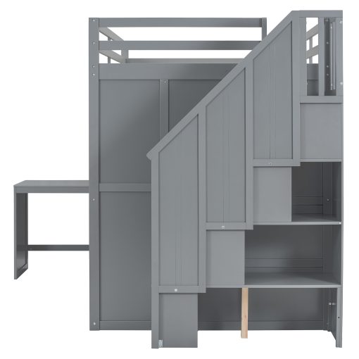 Full Size Bunk Bed With Wardrobe, Desk And Shelves