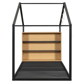 Metal Twin Size House Bed Frame with Shelves and Lights