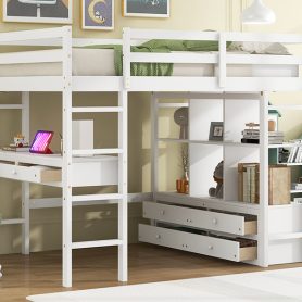 Full Size Loft Bed with Built-in Desk with Two Drawers and Storage Shelves 33 Full Size Loft Bed with Built-in Desk with Two Drawers and Storage Shelves