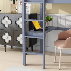 Twin High Loft Bed With Safety Guardrail, Built-in Desk, Ladder