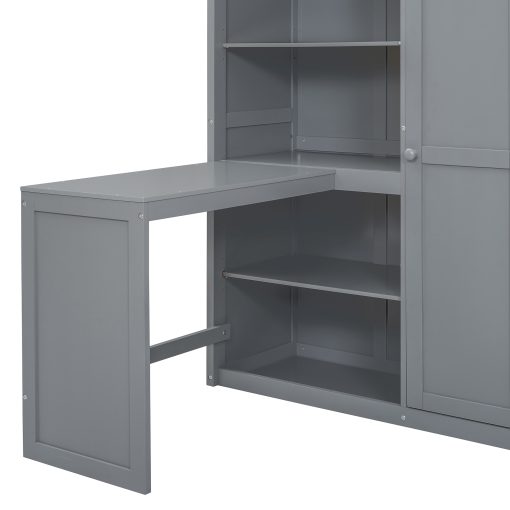 Full Size Bunk Bed With Wardrobe, Desk And Shelves
